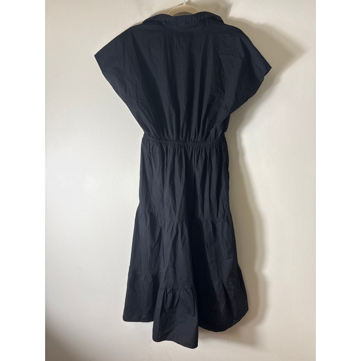 Zara Black Cap Sleeve Cotton Tiered Maxi Dress Sz M