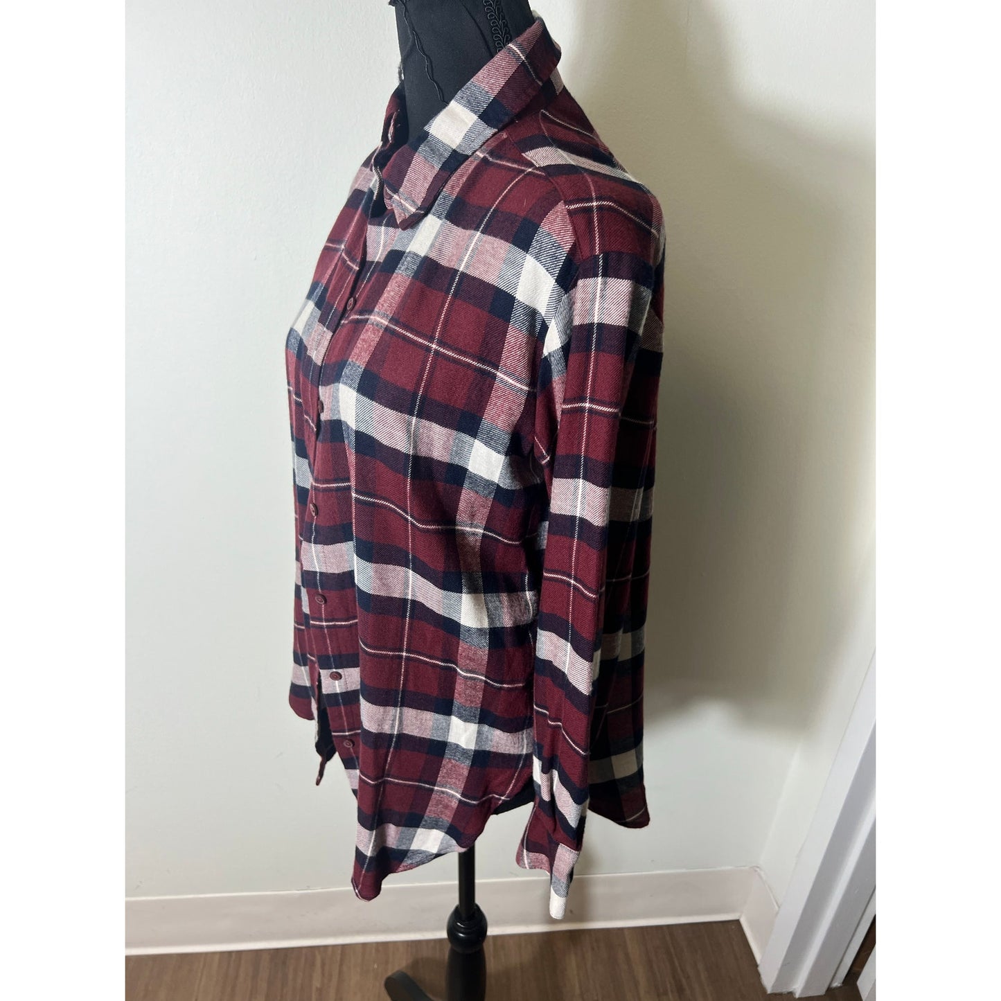 NWT Banana Republic Red Navy Long Sleeve Plaid Button Up Sz XXS