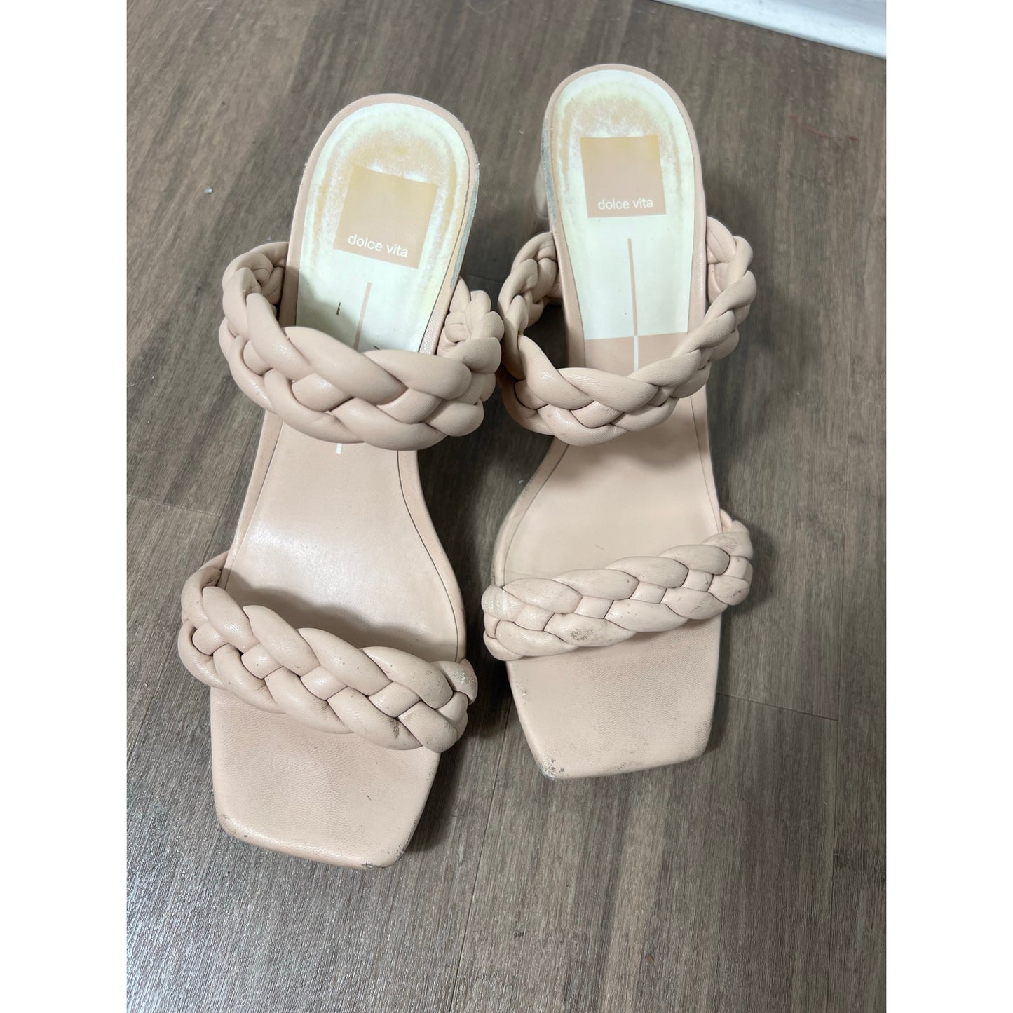 Dolce Vita Beige Braided Two Strap Sandals With Chunky Heel Sz 9.5