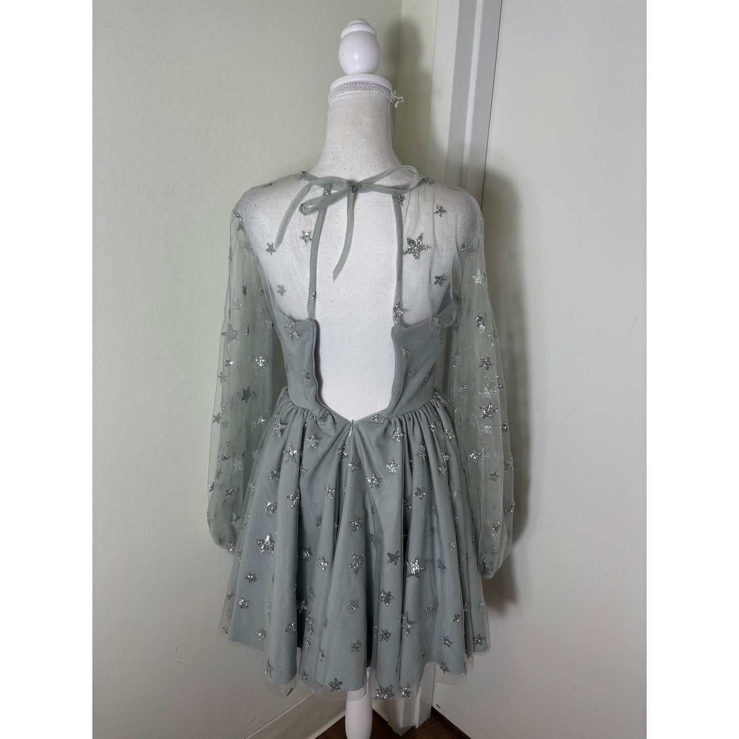 Lirika Matoshi Silver Sequin Star Cocktail Dress Sz XS