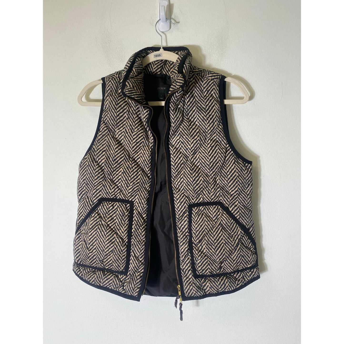 J. Crew Black White Sleeveless Puffer Jacket Sz S