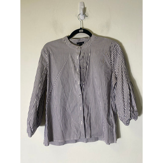 Ann Taylor Blue White Stripe Long Sleeve Cotton Button Up Shirt Sz M