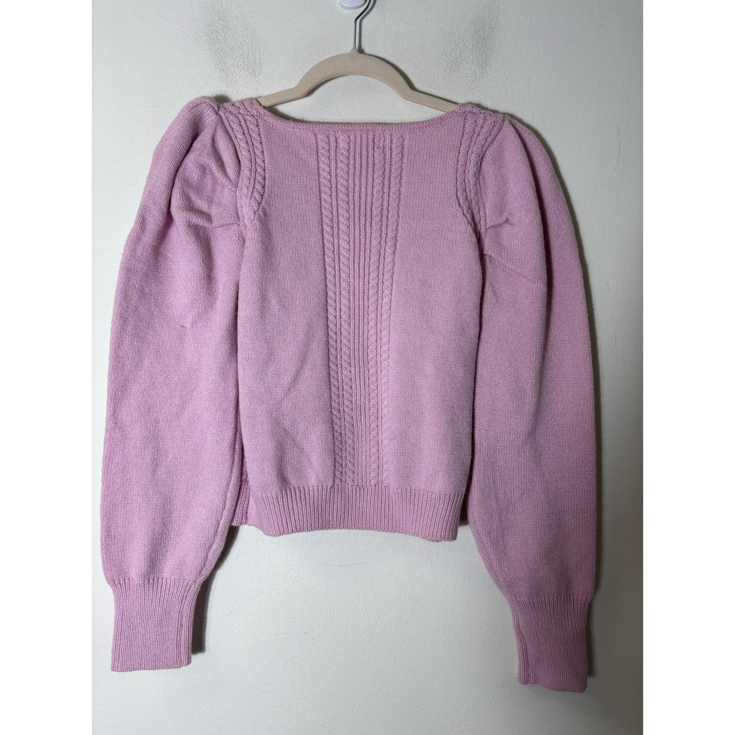 &Merci Pink Long Puff Sleeve Cropped Sweater Sz S