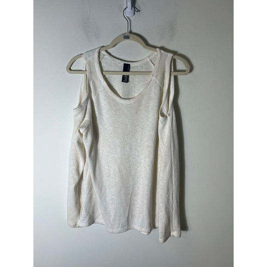 Bobi Los Angeles Off White Long Sleeve Cold Shoulder Sweater Sz S