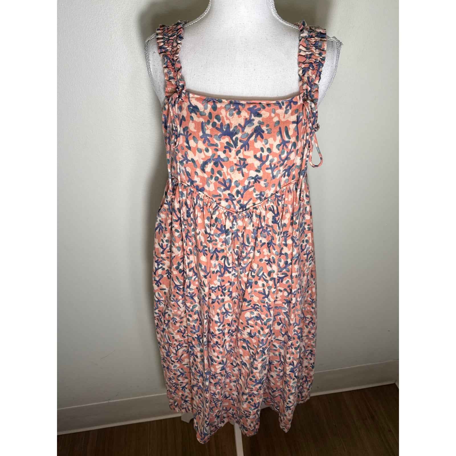 Mirth Pink Blue Cotton Sleeveless Fully Lined Midi Dress Sz S