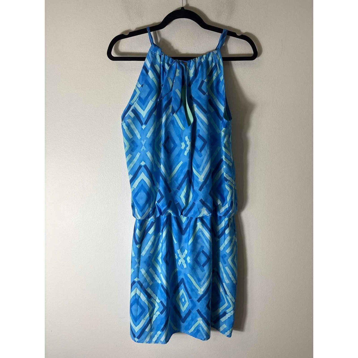 Cuddy Blue Geo Print Sleeveless Blouson Knee Length Dress Sz M