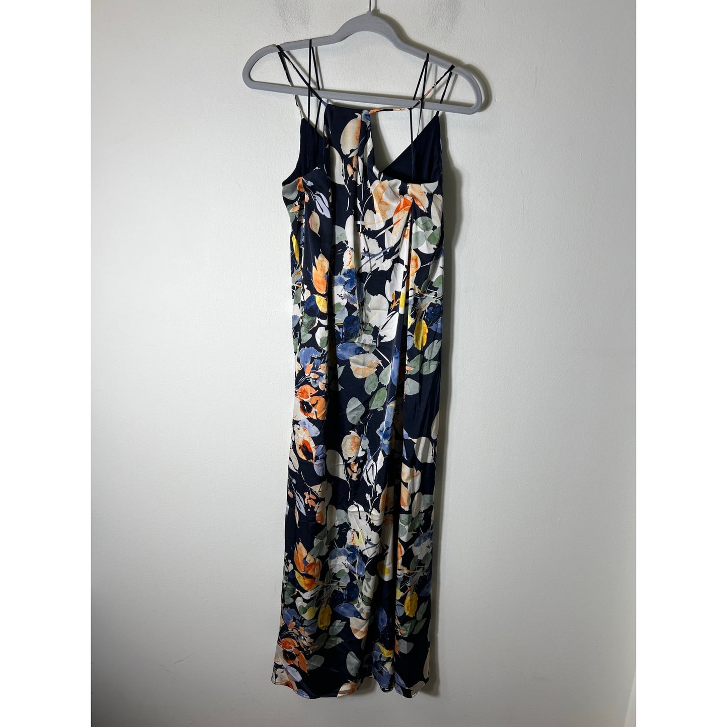 Nicole Miller Navy Floral Floor Length Flowy Special Occasion Dress Sz XS