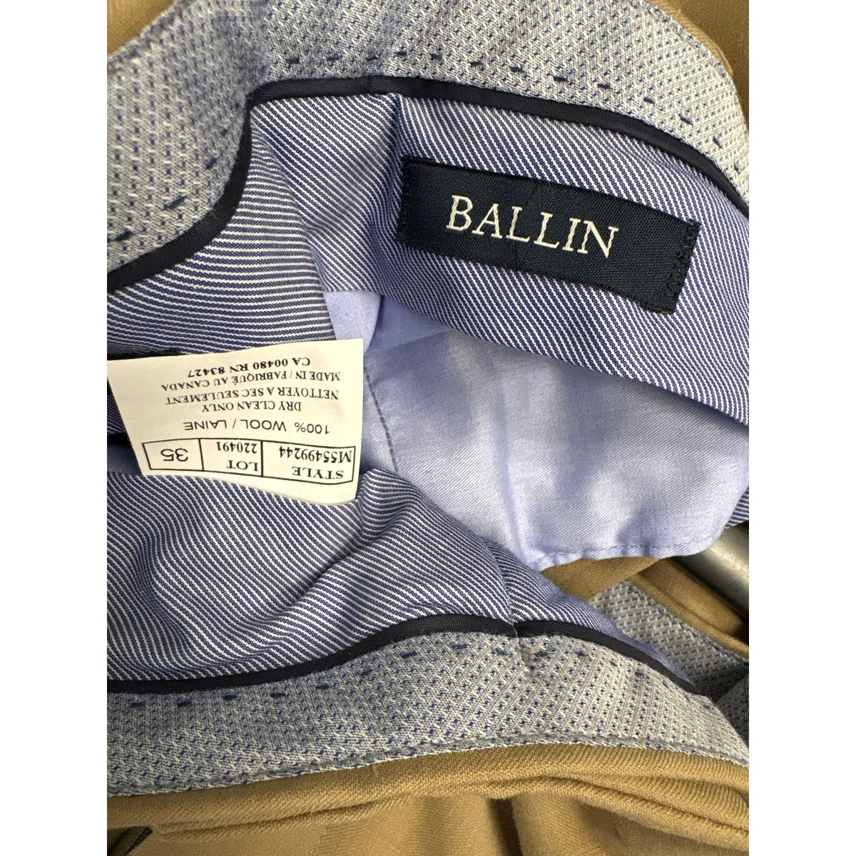 Mens Ballin Khaki Super 120s Wool Dress Pants Sz 35