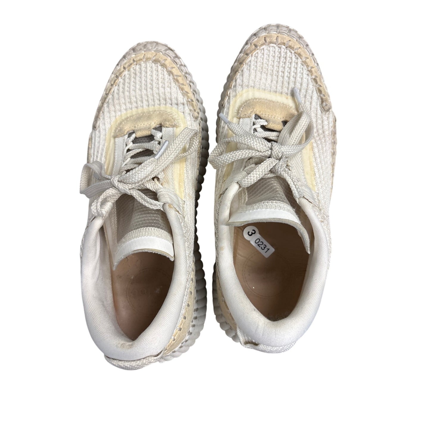 Chloe Leather and Woven Canvas Stacked Tennis Shoes Sz 8/8.5