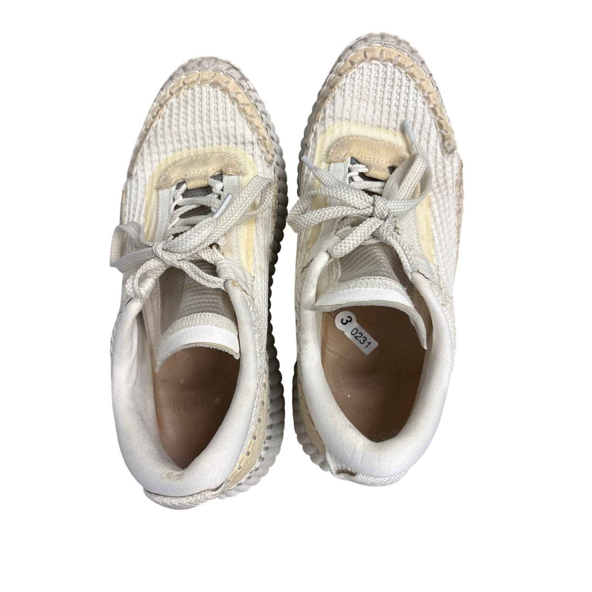 Chloe Leather and Woven Canvas Stacked Tennis Shoes Sz 8/8.5