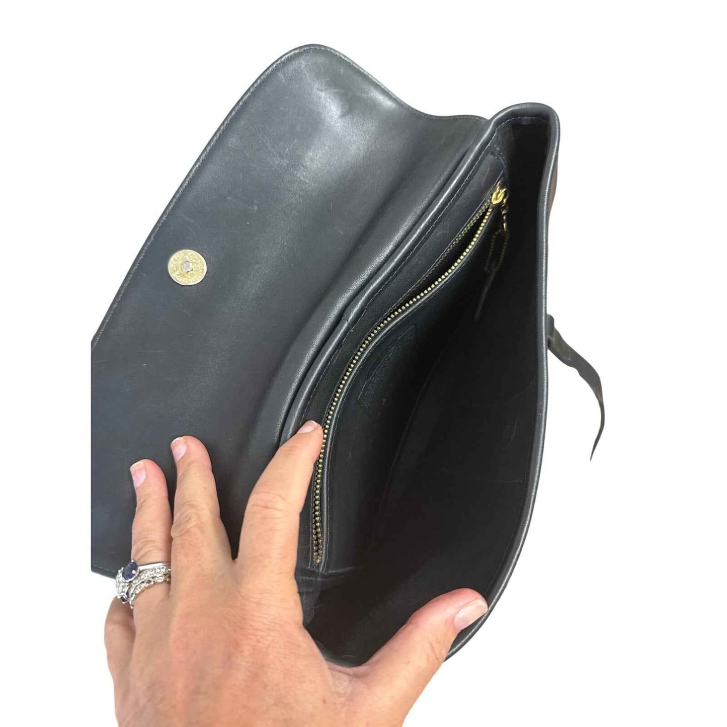 Coach Black Leather Foldover Shoulder Bag 12"x 9