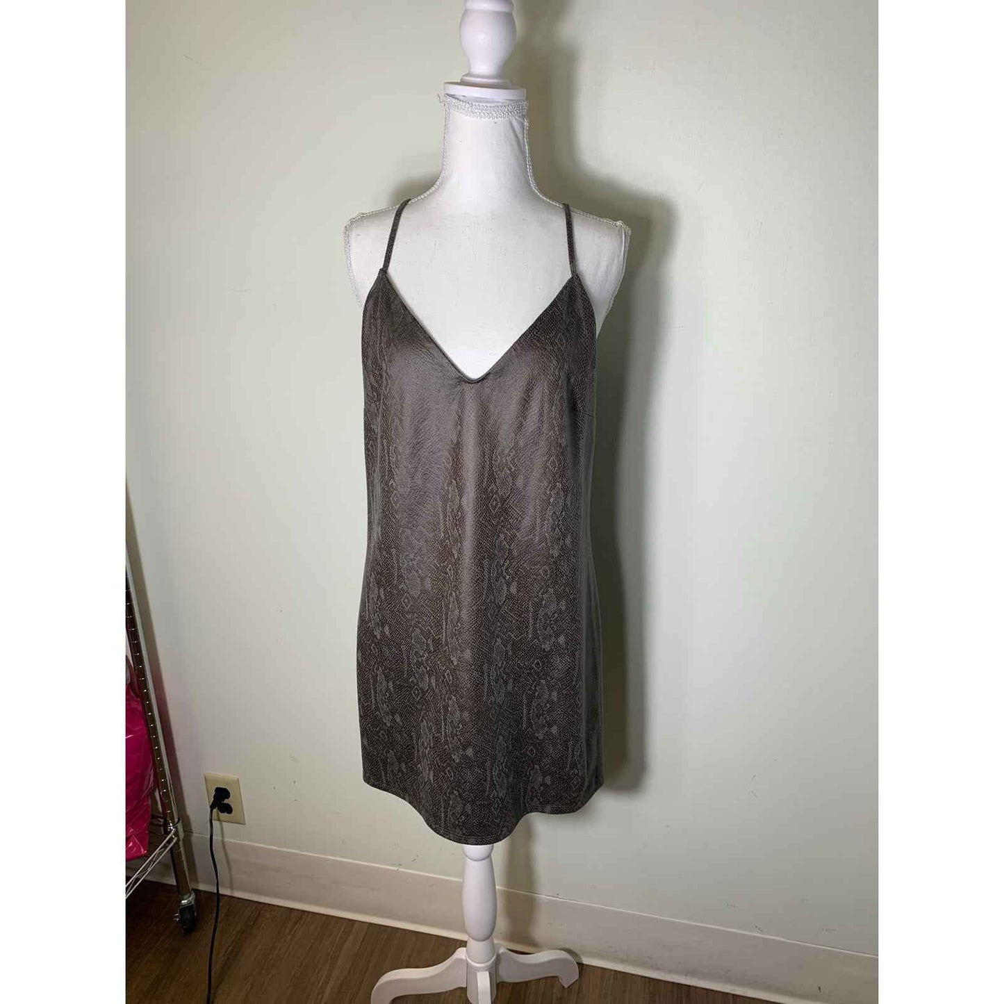 Lavendar Brown Dark Gray/ Brown Spaghetti Strap Snake Skin Mini Dress Sz S
