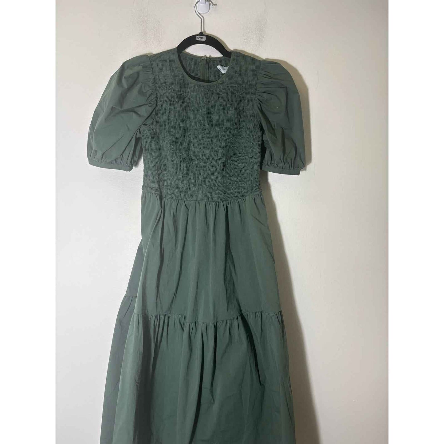 Tuckernuck Dark Green Puff Sleeve Smocked Midi Dress Sz XS