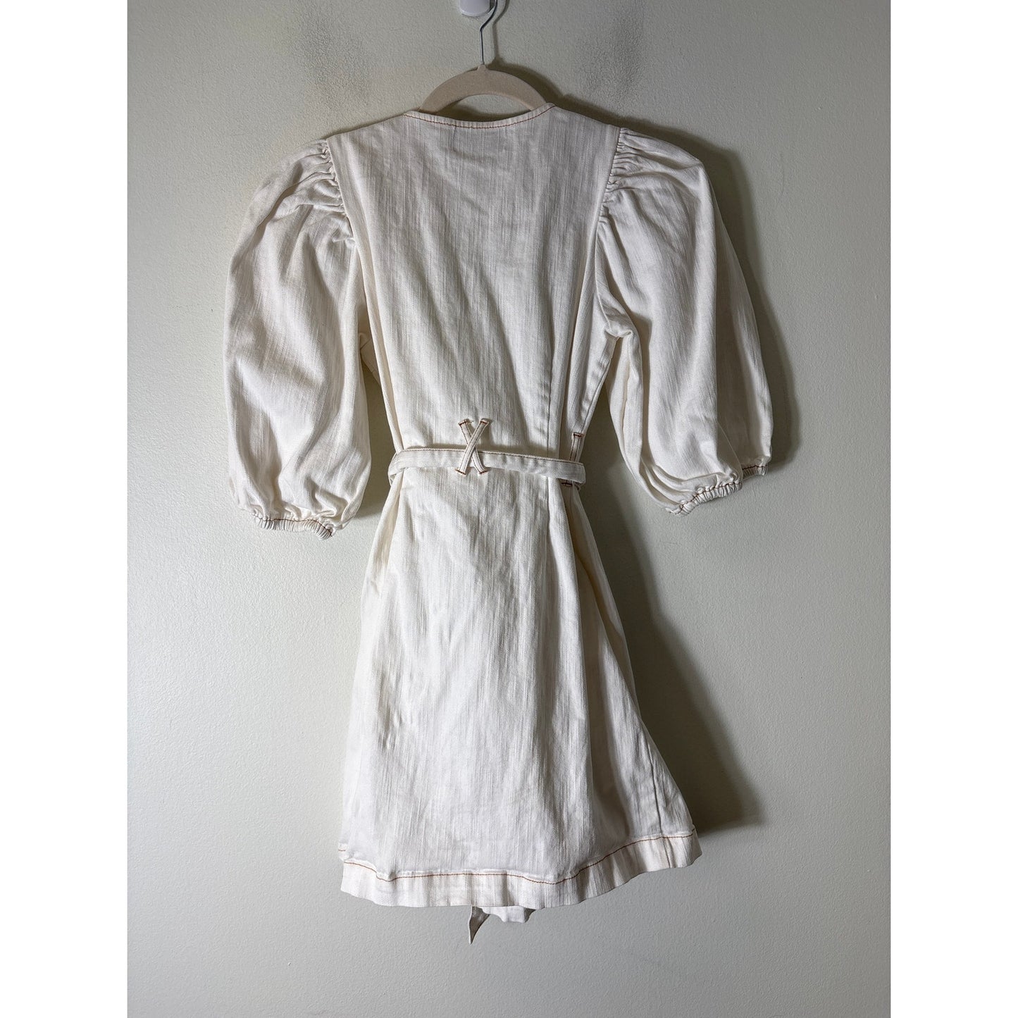 Mink Pink White Half Puff Sleeve Button Up Mini Dress Sz S