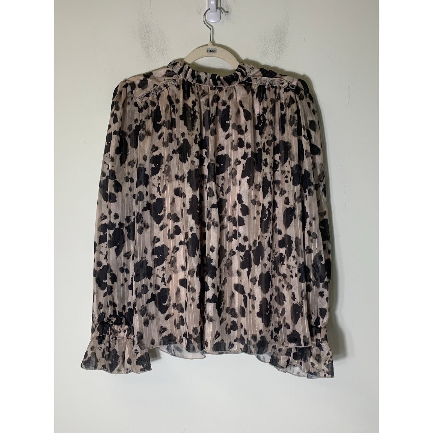TCEC Black Beige Animal Print Long Sleeve High Collar Blouse Sz L