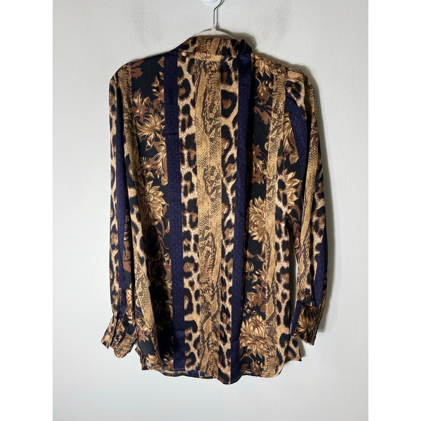 Chico's Gold Navy Long Sleeve Button Up Shirt Sz 8/10