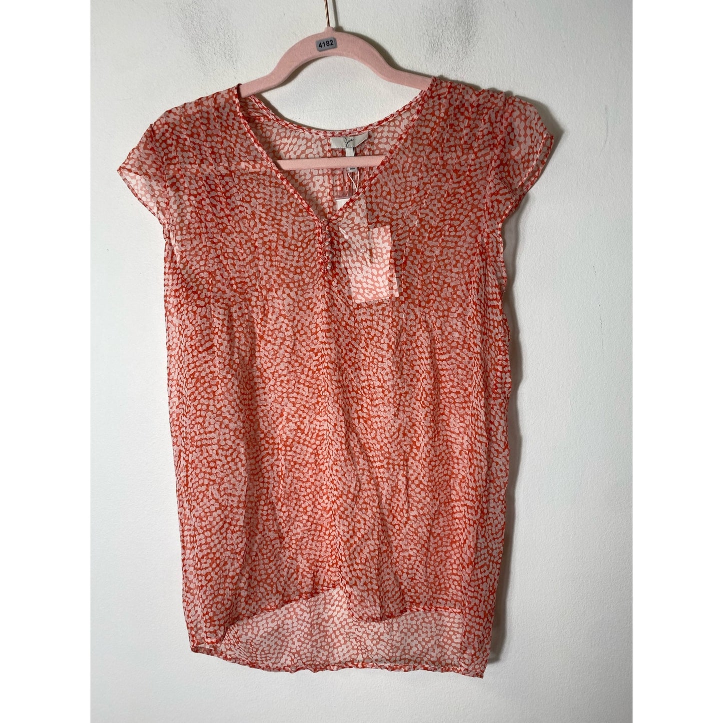 NWT Joie Red White Print Sheer Flutter Sleeve Top Sz S