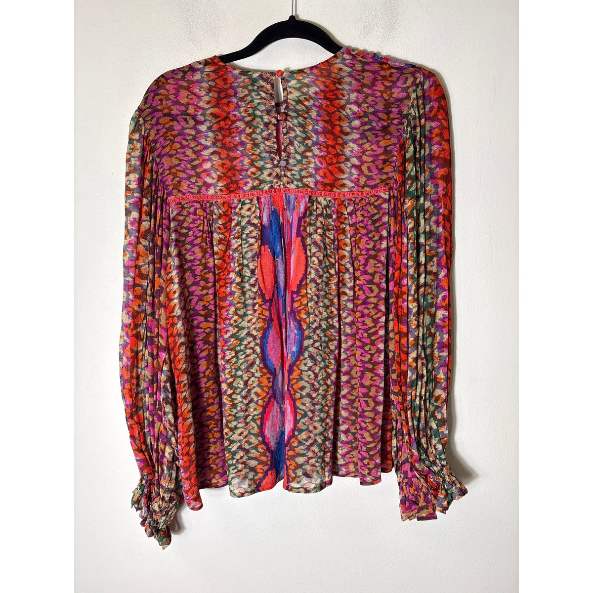 BLANK London Red Long Puff Sleeve Boho Sheer Top Sz S