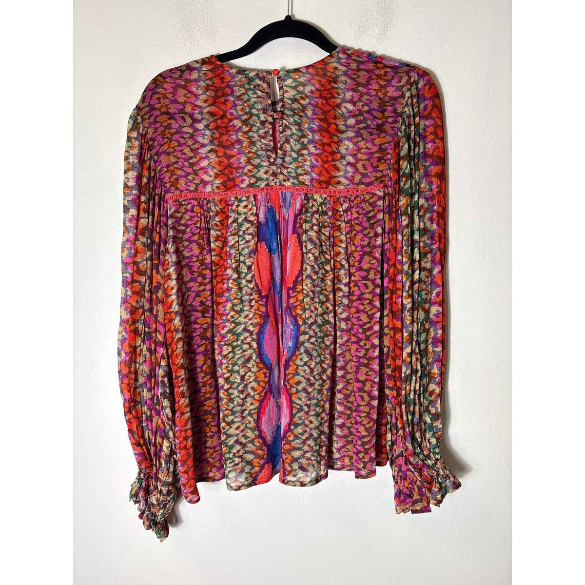 BLANK London Red Long Puff Sleeve Boho Sheer Top Sz S