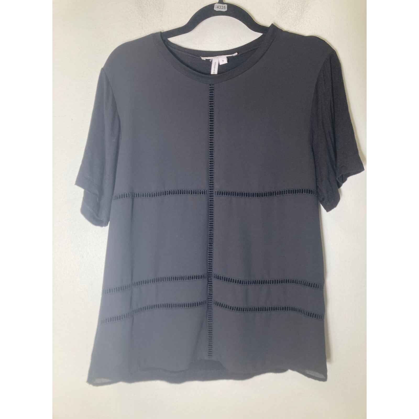 BCBG Generation Black Short Sleeve Mixed Media Shirt Sz S