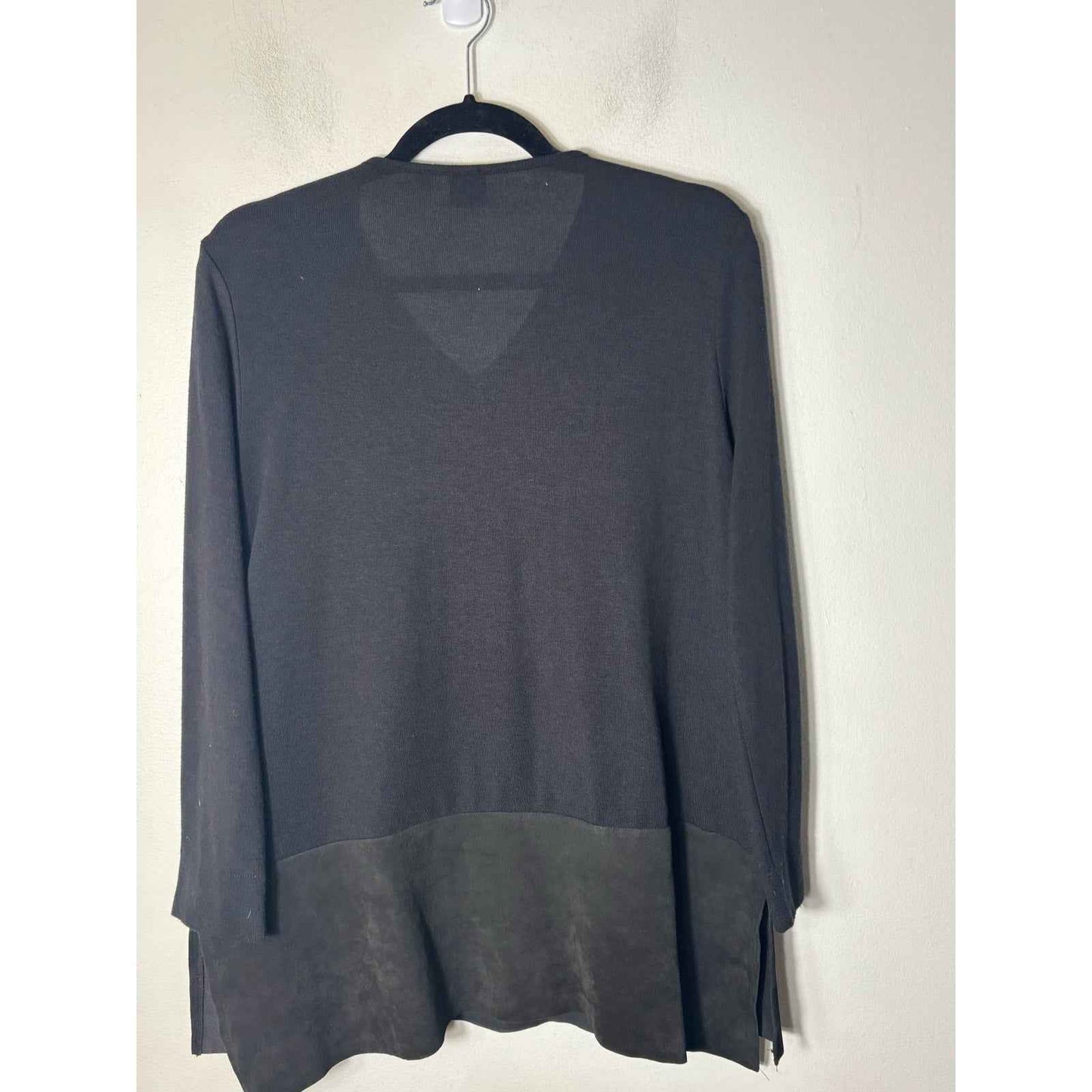 Ecru Black Long Sleeve Top with Suede Leather Band Sz L