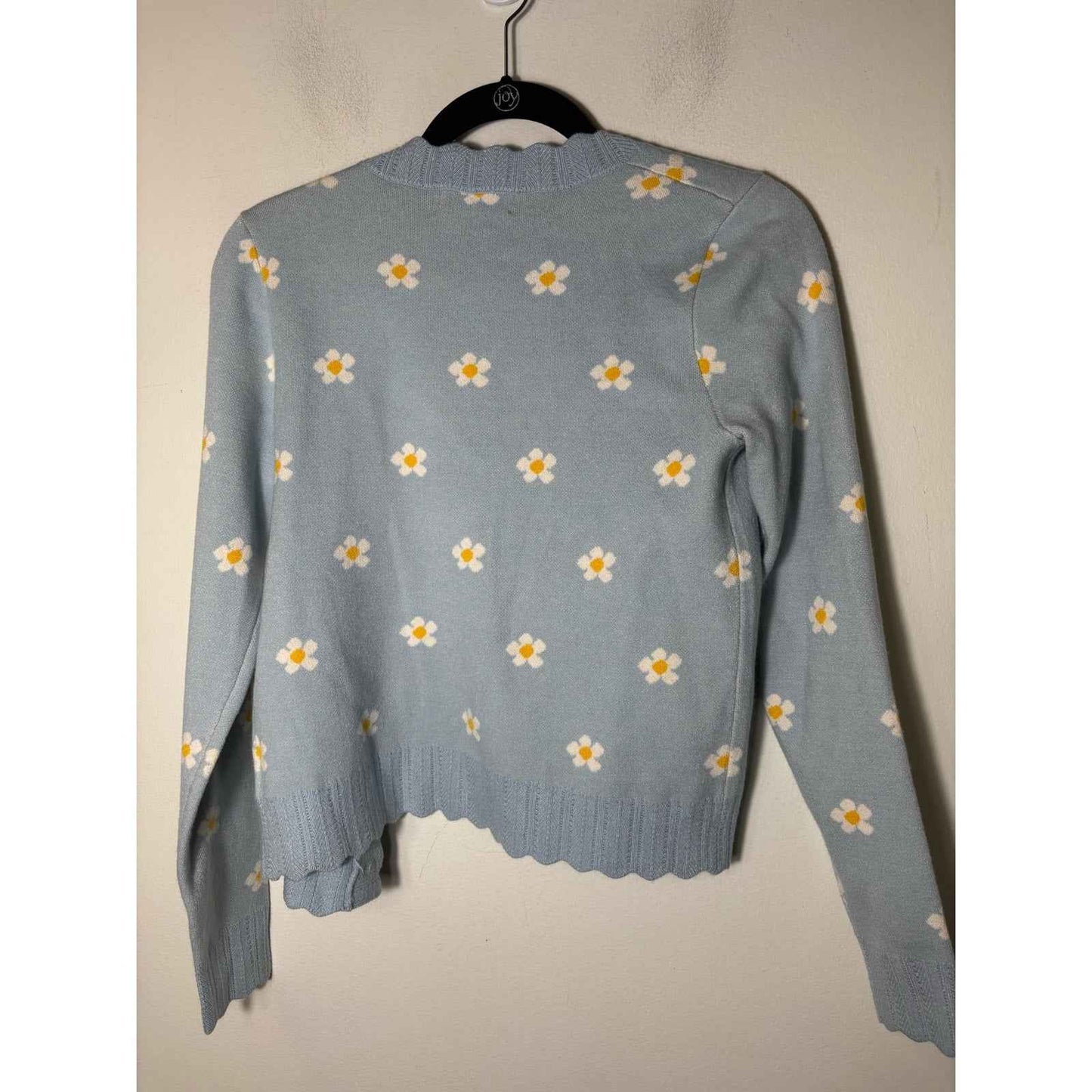 Greylin Light Blue Daisy Long Sleeve Scalloped Cardigan Sz S