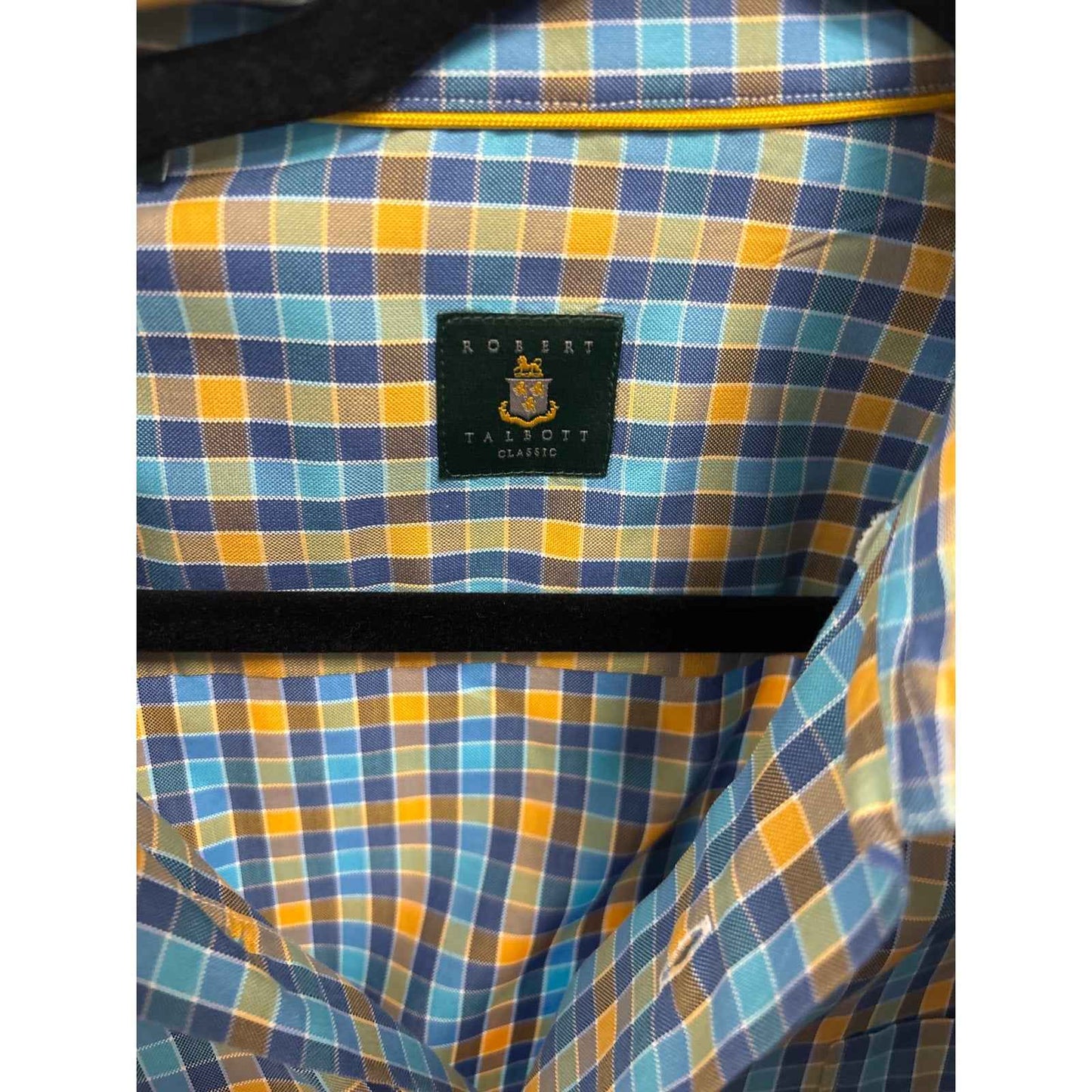Robert Talbott Blue and Yellow Plaid Button up Shirt sz M