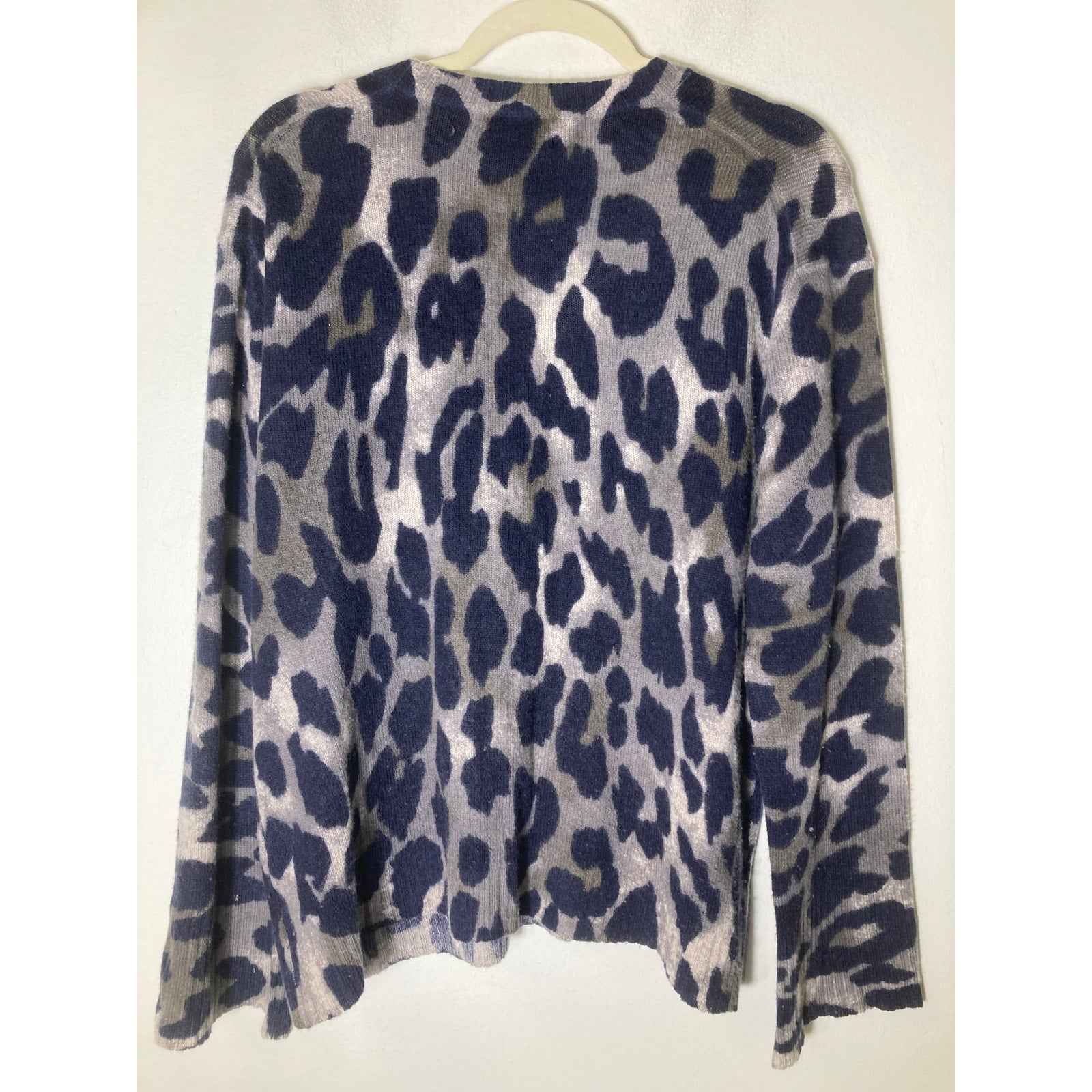 360 Cashmere Black Gray Cheetah Print Long Sleeve Cashmere Sweater Sz M