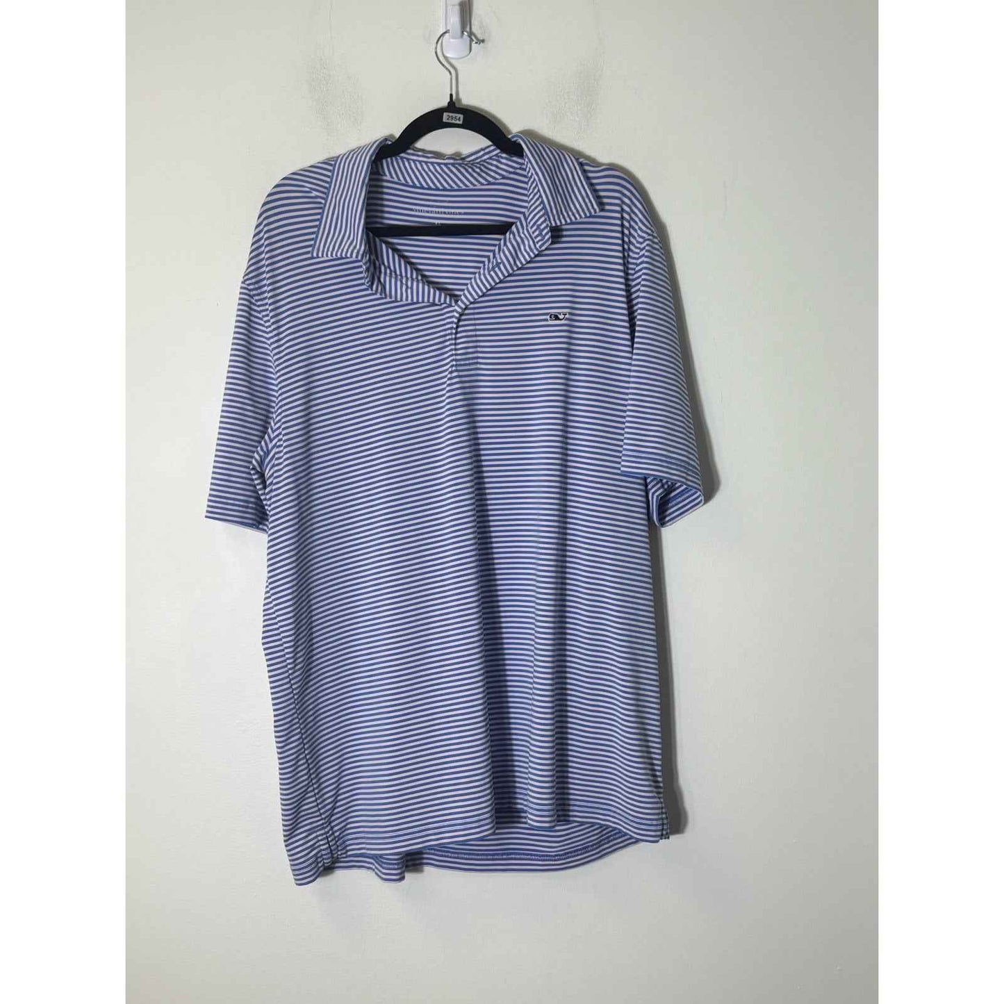 Men's Vineyard Vines Blue and White Stripe Short Sleeve Golf Shirt Sz XL