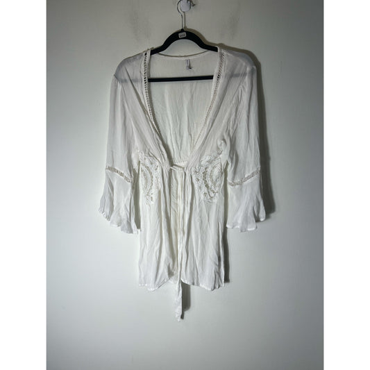 Raviya White Boho Style Long Sleeve Lace Cardigan Sz L