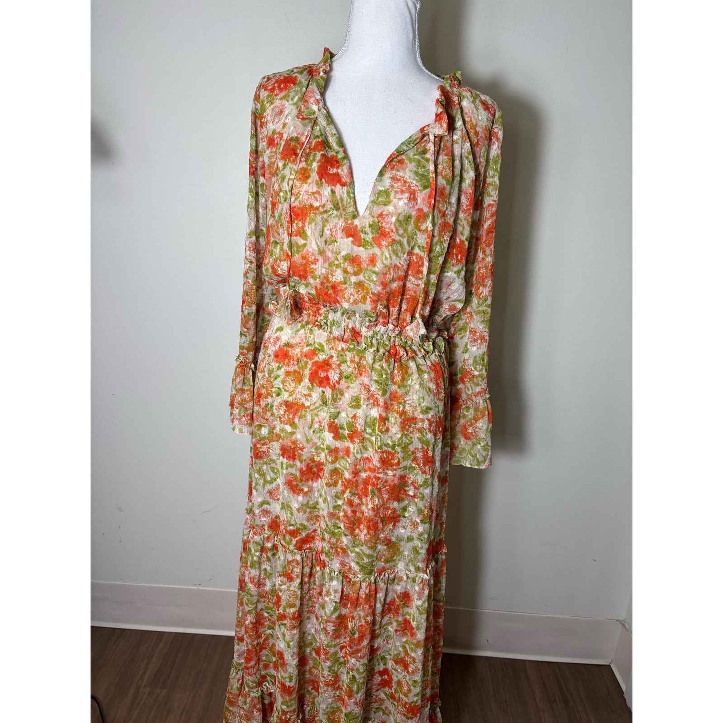 Misa Orange Floral Blousy Maxi Dress Sz M