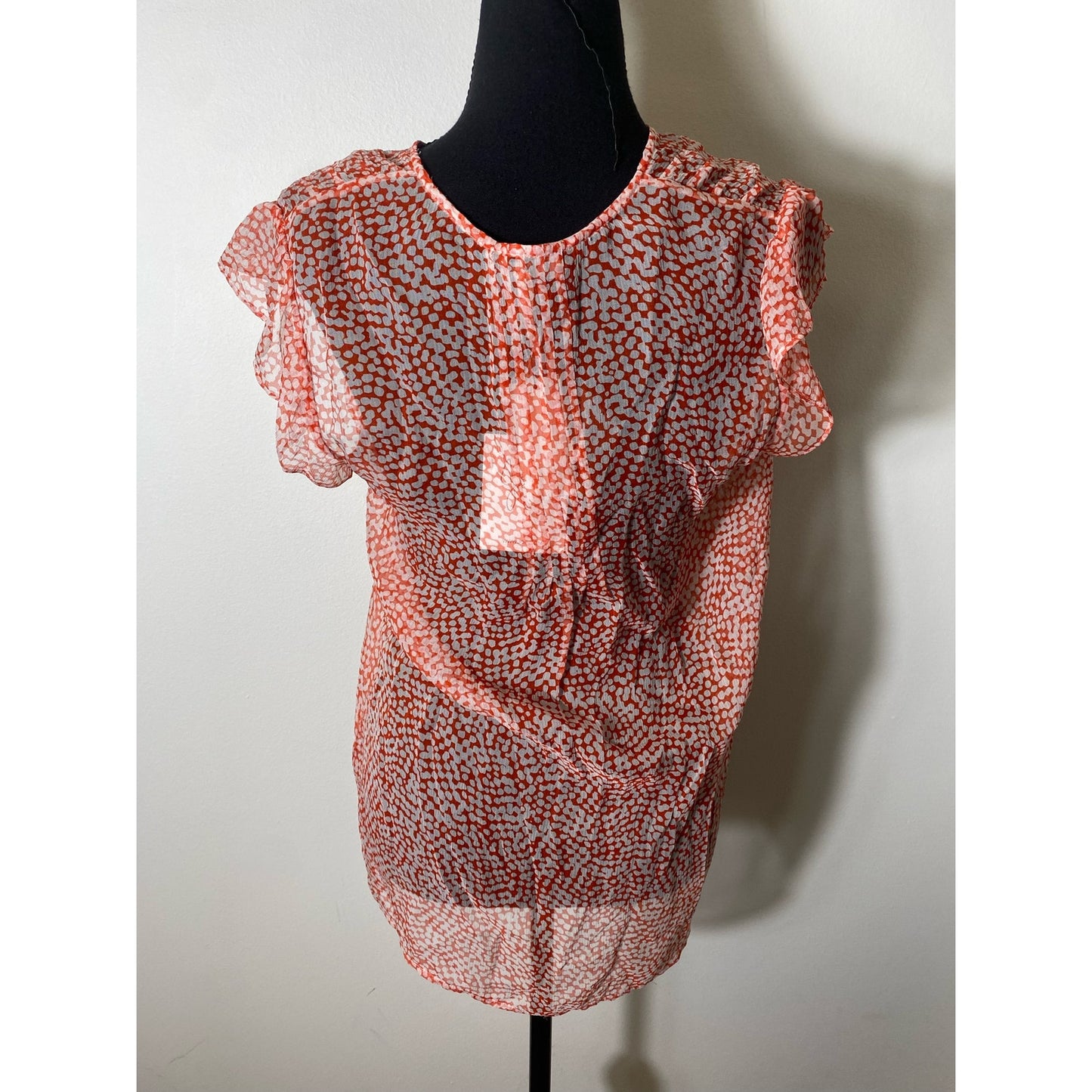 NWT Joie Red White Print Sheer Flutter Sleeve Top Sz S