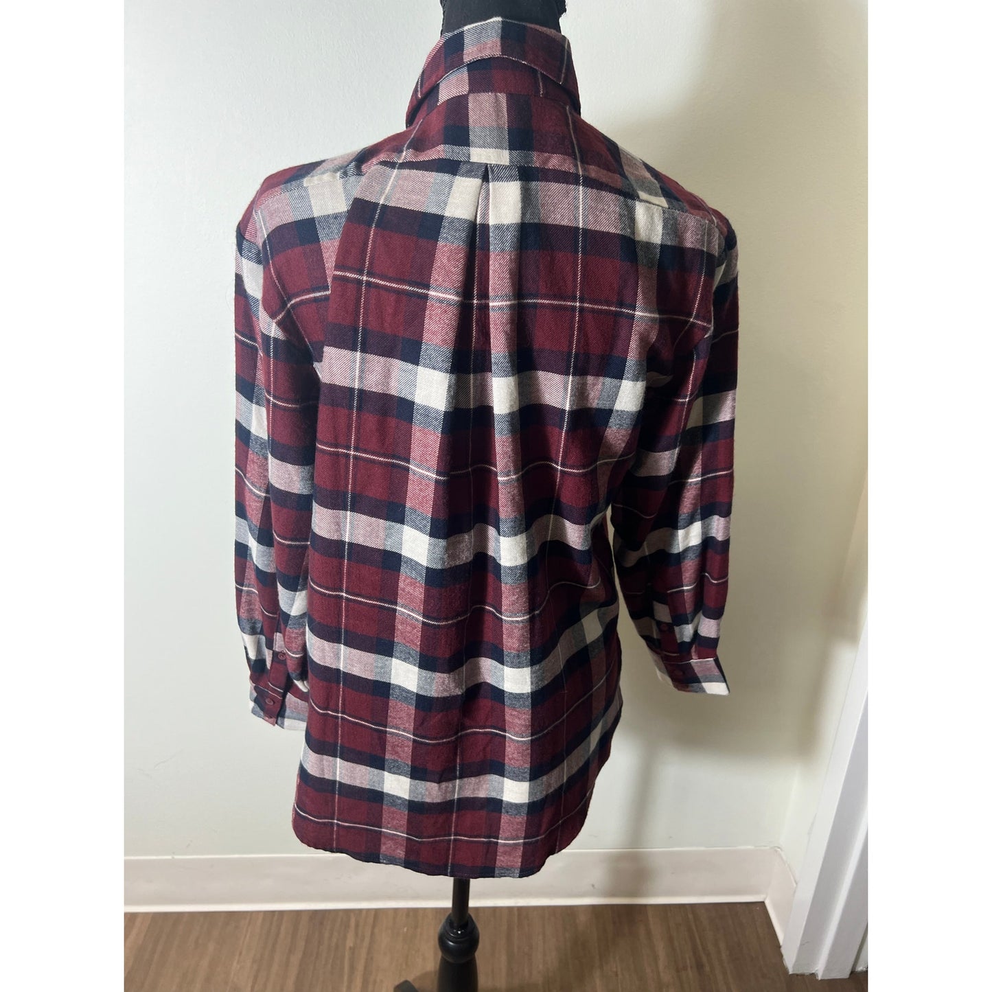 NWT Banana Republic Red Navy Long Sleeve Plaid Button Up Sz XXS