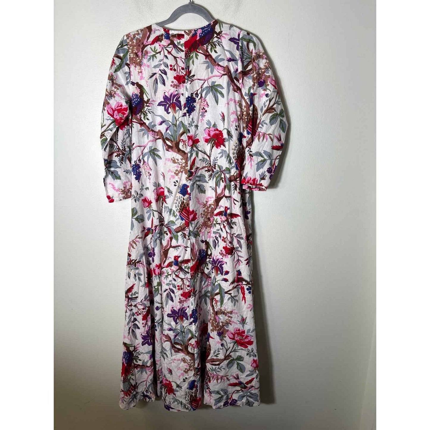 Guadalupe Multicolor Floral Long Sleeve A-Line Cotton Maxi Dress Sz S