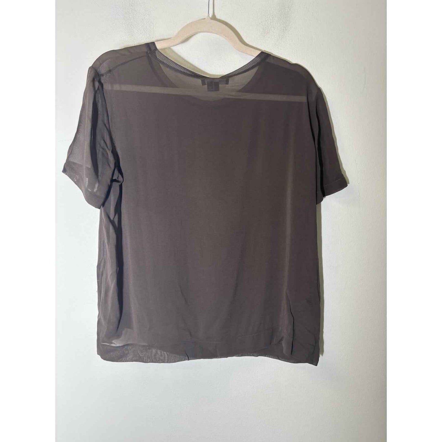 Vince Brown Short Sleeve Sheere Silk Shirt Sz M