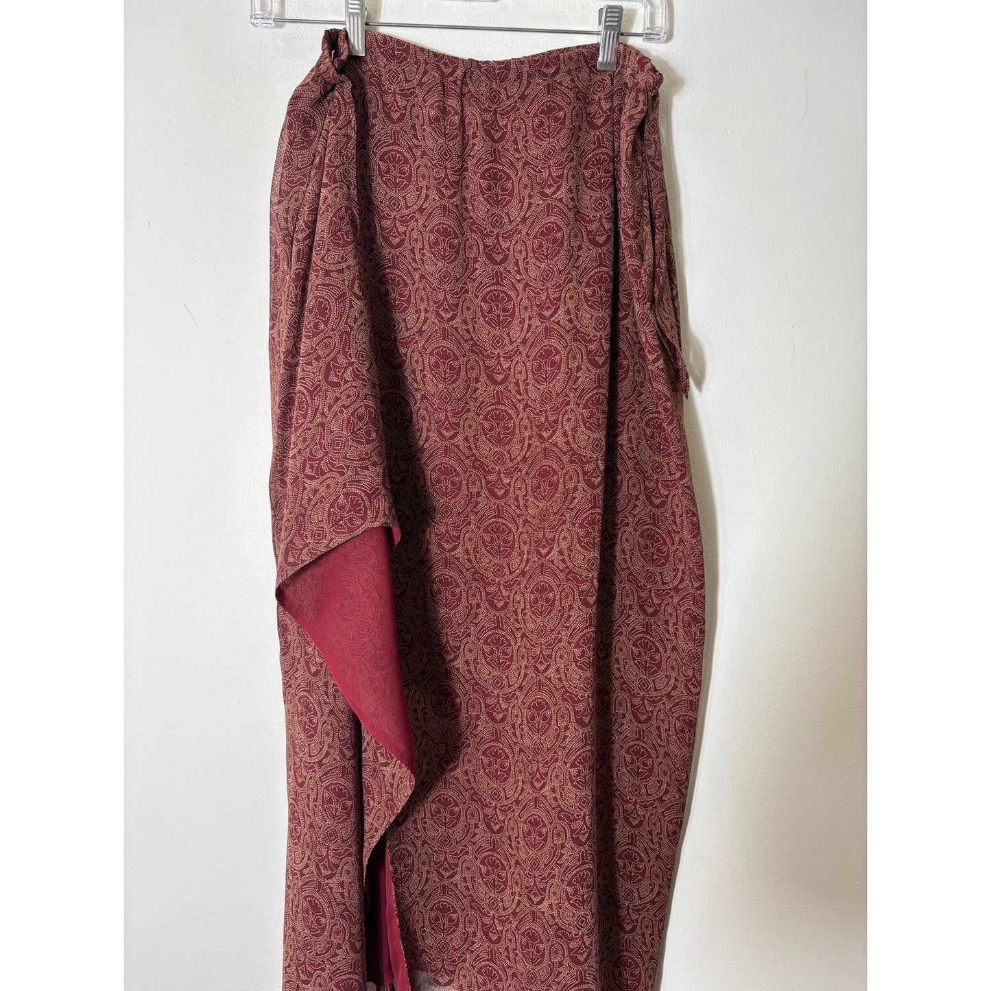 Ann Taylor Maroon Brown Silk Sarong Maxi Skirt Sz M