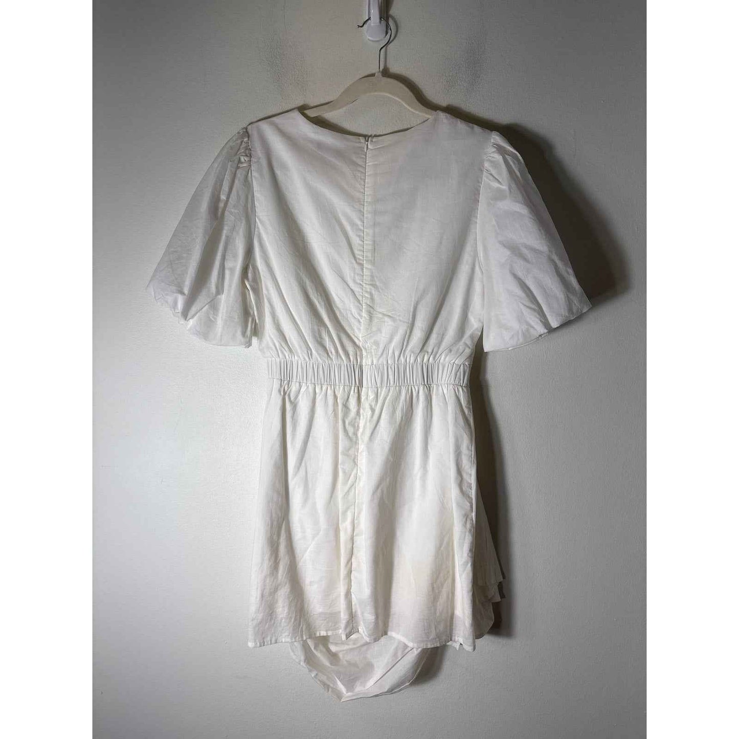 Strut and Bolt White Half puff Sleeve Cotton Ruched Knee Length Dress Sz L