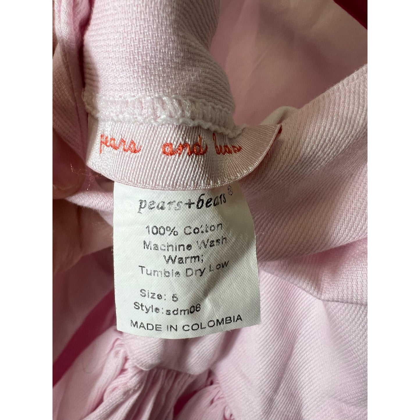 Pears and Bears Girls Pink Apron Dress Sz 5