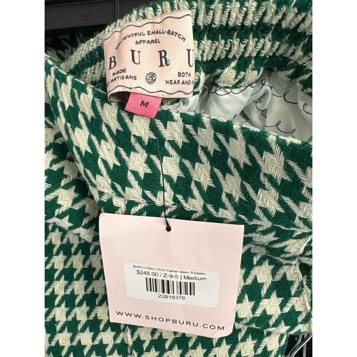 NWT Buru Green and White Houndstooth Trousers Sz M