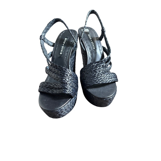Alice + Olivia Black Raffia Platform Wedge Sandal Sz 7