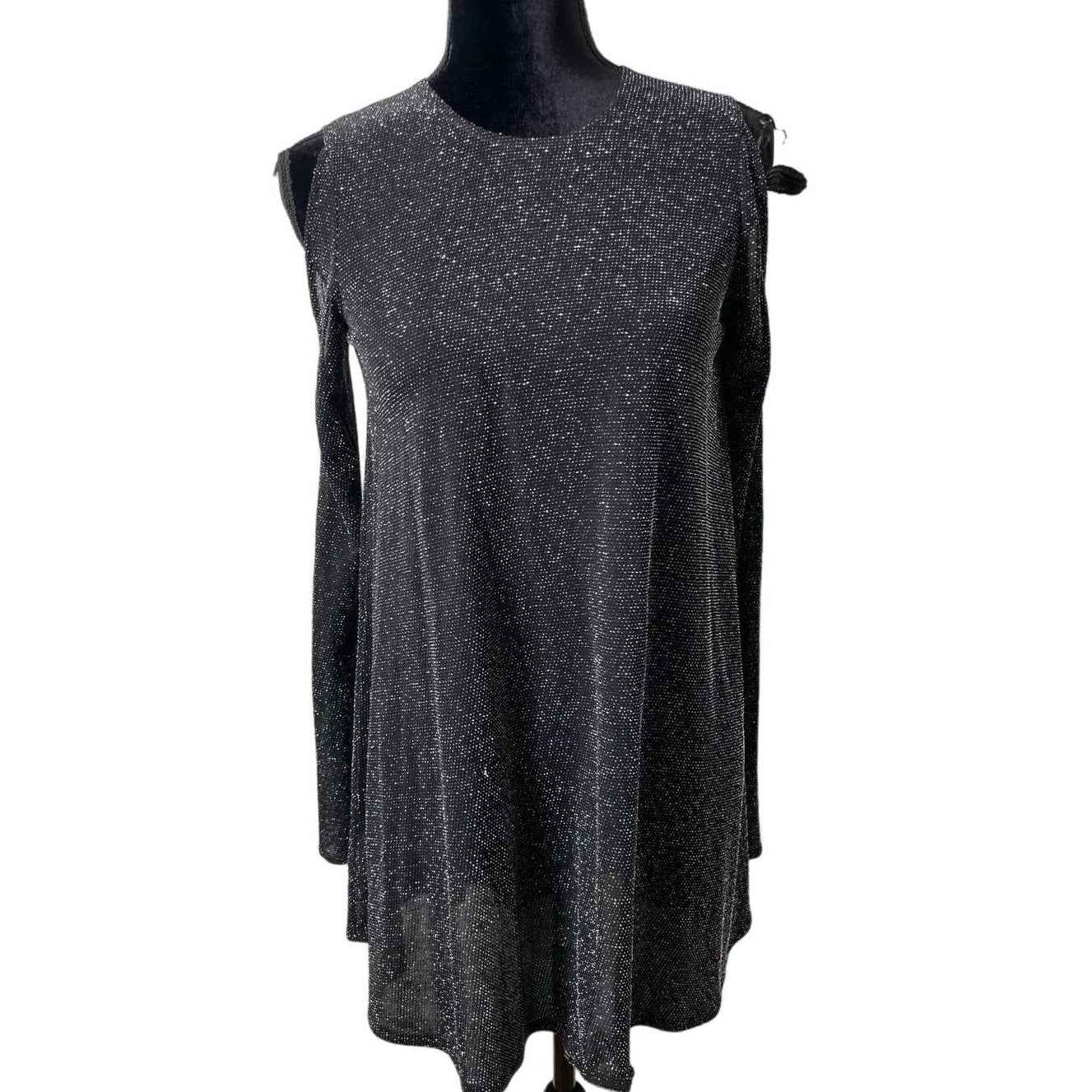 Show Me Your Mumu Black Sparkly Cold Shoulder Long Sleeve Mini Dress Sz XS