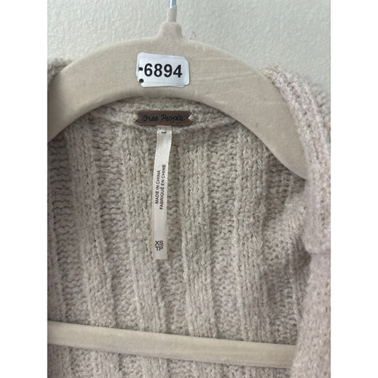 Free People Oatmeal Long Sleeve Hooded Knit Open Front Cardigan Sz XS