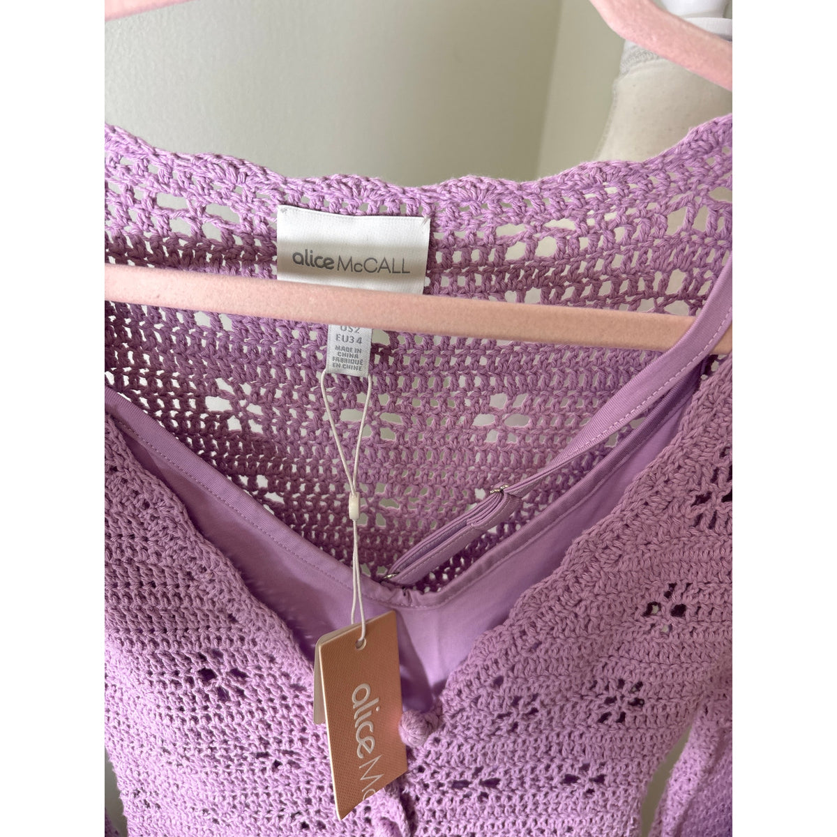 NWT Alice McCall Lavendar Crochet Mini Dress Sz 2