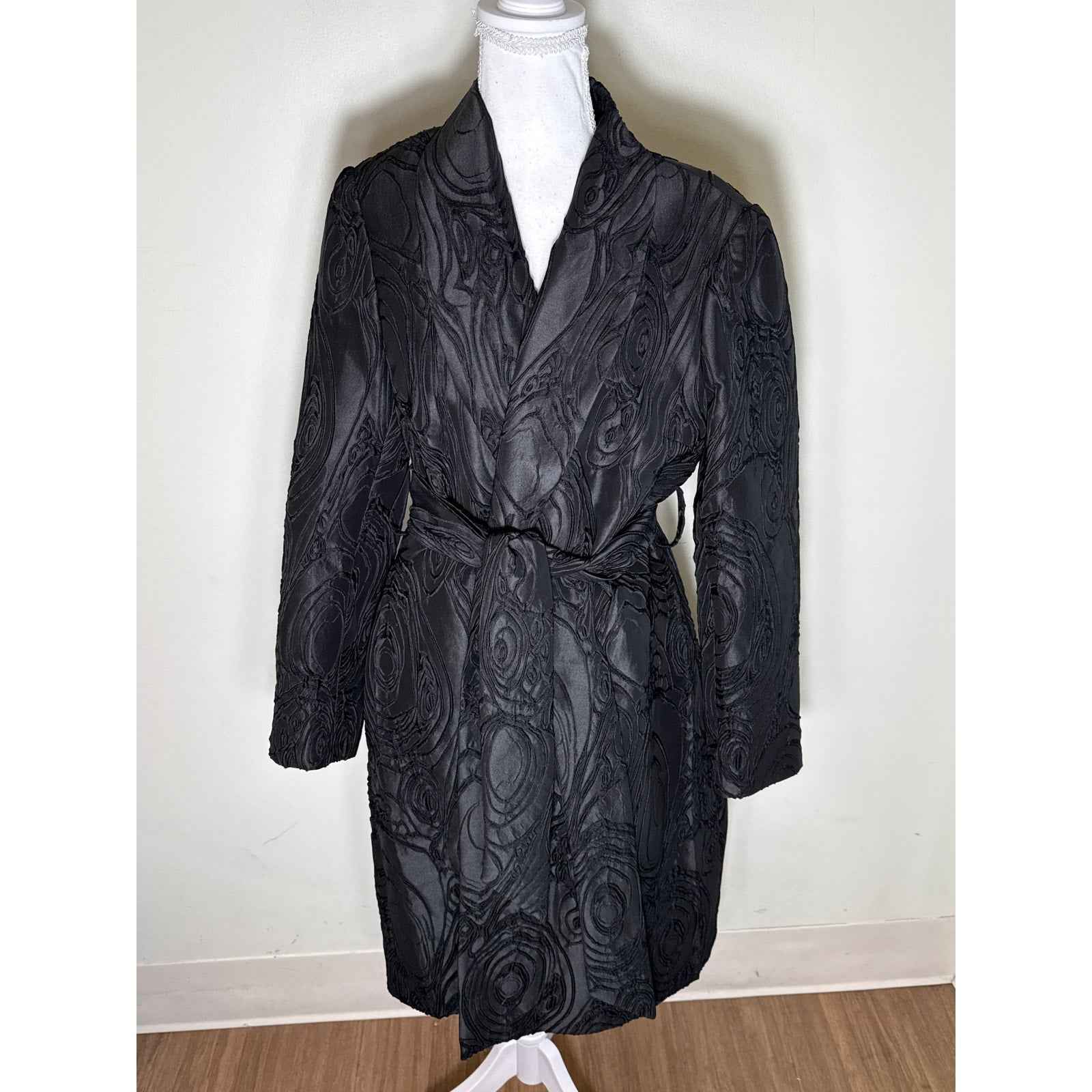 Abbeyglass Black Embroidered Midi Coat Sz L
