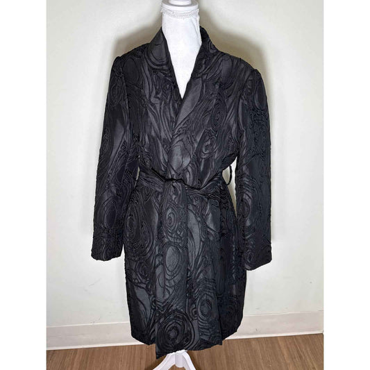 Abbeyglass Black Embroidered Midi Coat Sz L