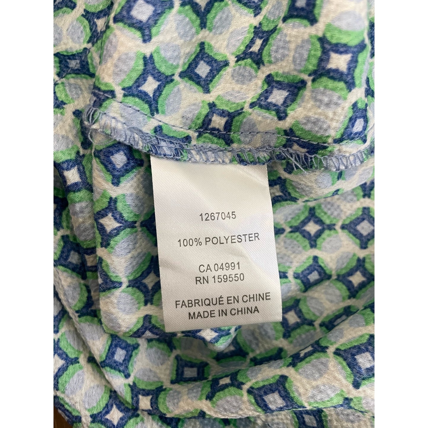 Carolina Belle Montreal Green and Blue Printed Button Down Blouse Sz S