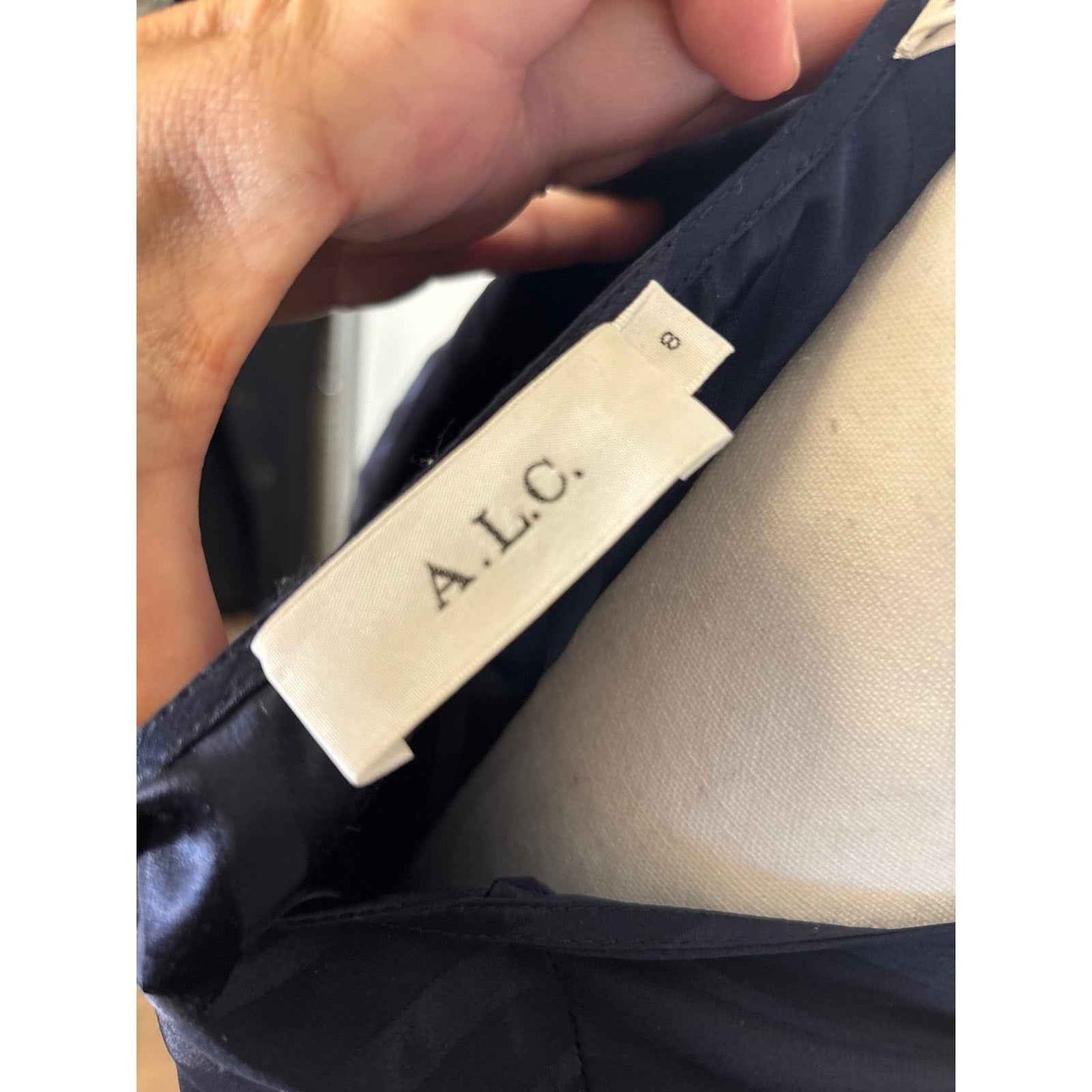 A.L.C Black Stripe Half Sleeve V-Neck Long Special Occasion Dress Sz 8