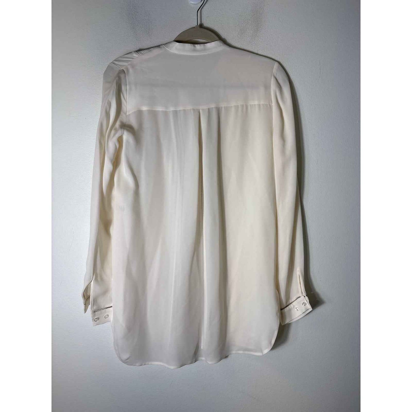 Elie Tahari Cream and Black Pleated Long Sleeve Silk Tunic Sz XS