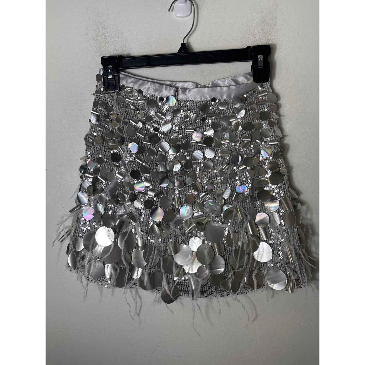 Ramy Brook Silver Sequin Mini Skirt Sz 0