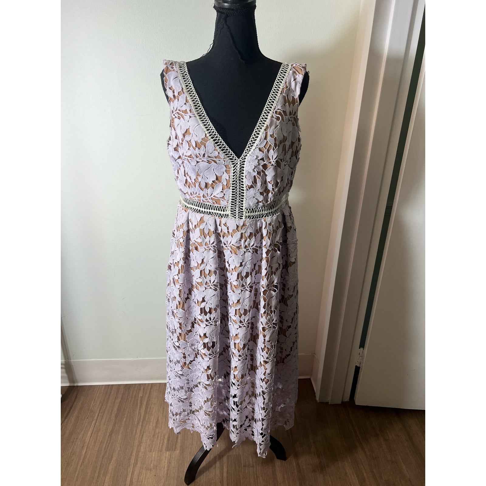 Self-Portrait Purple Lace Midi Dress Sz 10